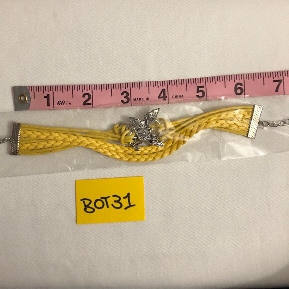 Yellow Braided PU Leather Wrap Charm Bracelet - Picture 3 of 4